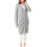 片畦編みロングカーディガン/杢グレー