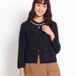 レースポケットニットカーディガン/ブルー系(095)