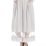 チュール切り替えプチリボンサテンワイドパンツ/ブルー