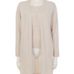 ロングカーデトリプルアンサンブル(4点SETリブニット＋ブラウス+カーデ+ネックレス)/ライトベージュ