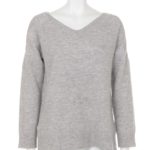 肩刺繍ゆったりニットプルオーバー/グレー