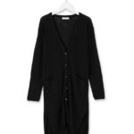 ワイドリブロングニットカーディガン/ブラック(019)