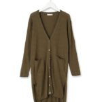 ワイドリブロングニットカーディガン/カーキ(027)