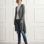 スクエア裾ロングリブカーディガン/グレー(012)