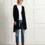 スクエア裾ロングリブカーディガン/ブラック(019)