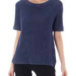 【AZUL ENCANTO】クルーネック5分袖片畦ストーンウォッシュプルオーバー/NVY