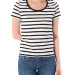 【AZUL by moussy】TC天竺BC切替スリットラウンドネック半袖プルオーバー/柄WHT