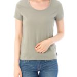 【AZUL by moussy】TC天竺BC切替スリットラウンドネック半袖プルオーバー/KHA