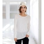 【AZUL by moussy】WスラブボーダーゆるVネック長袖プルオーバー/O/WHT