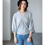 【AZUL by moussy】2WAY裏毛オフショルドルマンプルオーバー/T.GRY