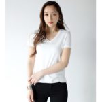 【AZUL by moussy】TC天竺BC切替スリットVネック半袖プルオーバー/O/WHT