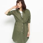 Tシャツ×シャツワンピースセット/カーキ(028)