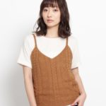 ケーブルニットキャミ×袖折り返しTシャツセット/キャメル(041)