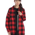 ブラウスチェック柄シャツ+BIGロゴTセット/レッド
