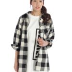 ブラウスチェック柄シャツ+BIGロゴTセット/ブラック