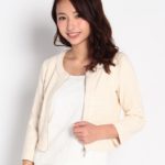 インナー付ノーカラージャケット/ベージュ