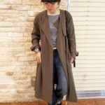ノーカラートレンチコート/カーキグリーン