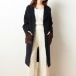 ファーポケットロングコート/ネイビー