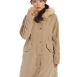 ファー付中ボアモッズコート/ベージュ