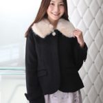 フェイクウールパール花釦ショートJK/ブラック