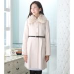 フェイクウールパール花釦フレアーコート　2/Sベージュ