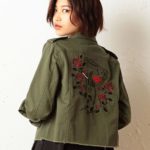 刺繍ミリタリージャケット/カーキ