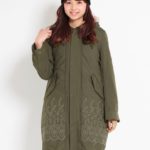 フラワーレース刺しゅうライナー付きモッズコート/カーキ