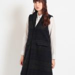 スライバービックチェックロングベスト/ネイビー
